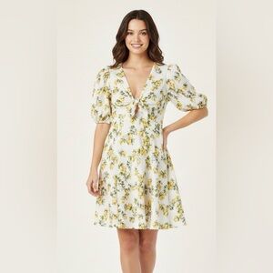 ASOS Lemon Print Above The Knee Summer Dress, Yellow Green Print Size 6